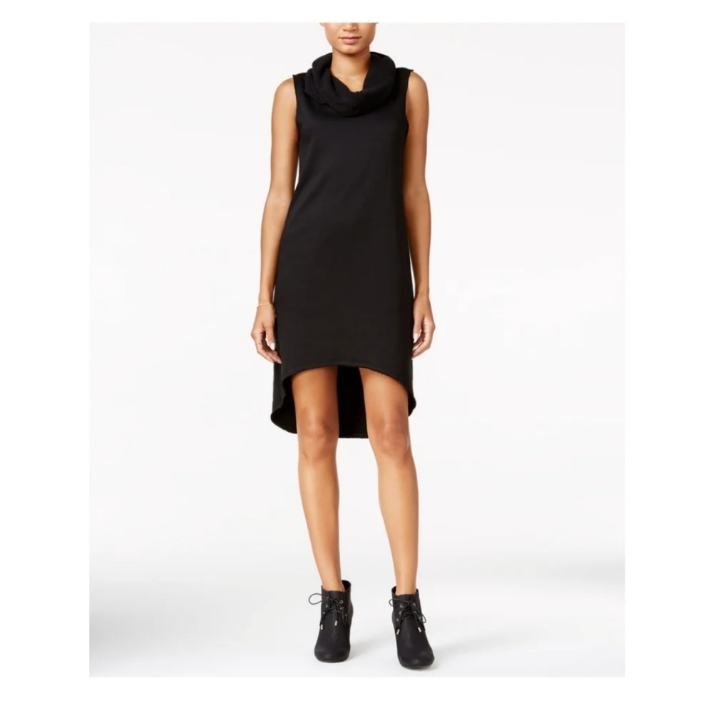 CHELSEA SKY Black Cowl Neck Hi-Low Dress
